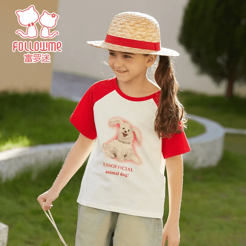 富罗迷夏季新款女童舒适百搭短袖印花T恤女童上衣F4B9742Z