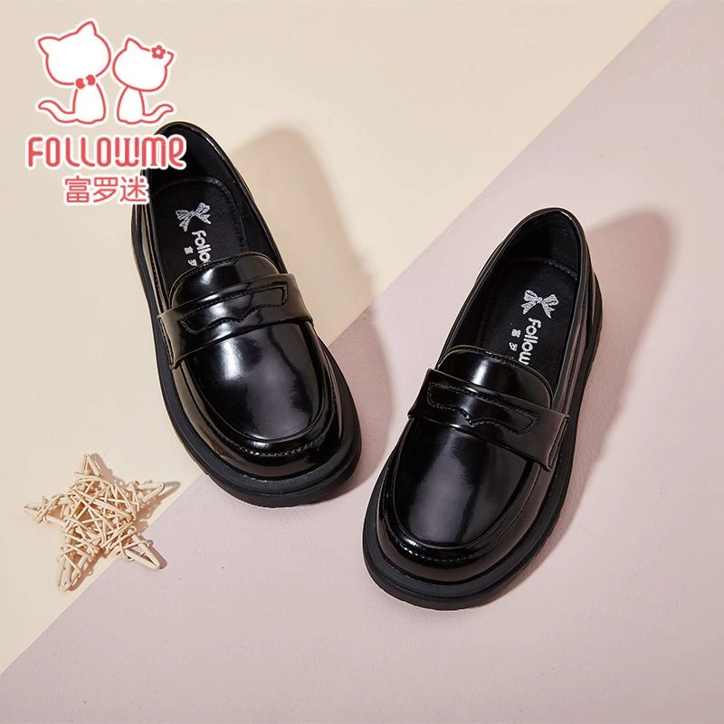 富罗迷女童鞋子男童皮鞋春秋软底演出公主鞋男孩黑色单鞋2C7732