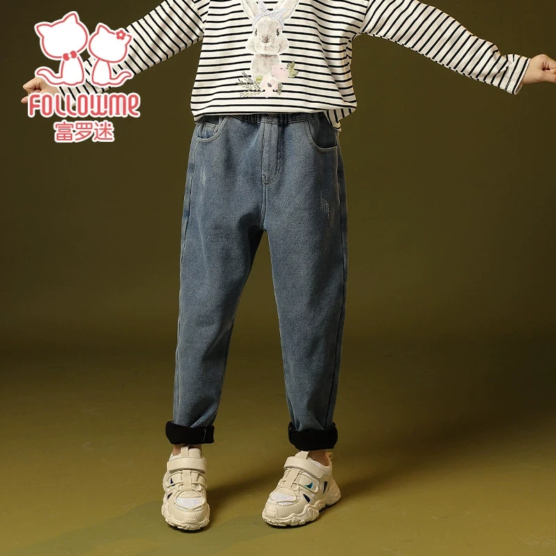 女童牛仔裤秋冬洋气韩版时髦中大童宽松加厚小童裤子F2D7883NK