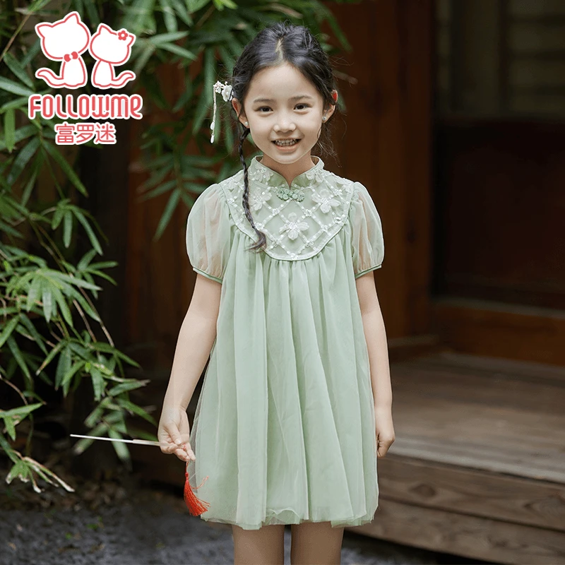 女童夏装连衣裙新款夏季国风新中式公主裙旗袍裙F4B9733L
