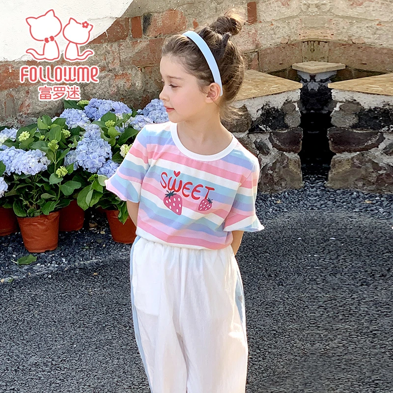 富罗迷童装女童T恤夏季宽松透气亲肤舒适短袖t恤F2B7450Z