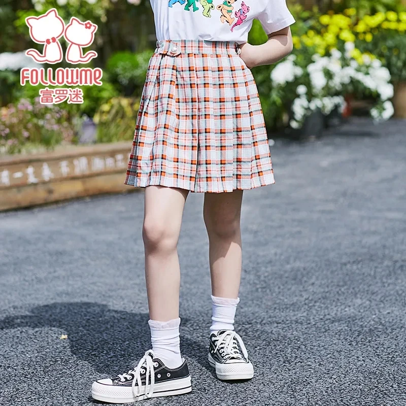 富罗迷童装学院风格子短裙夏季新款女童半身裙jk百褶裙F2B7405D