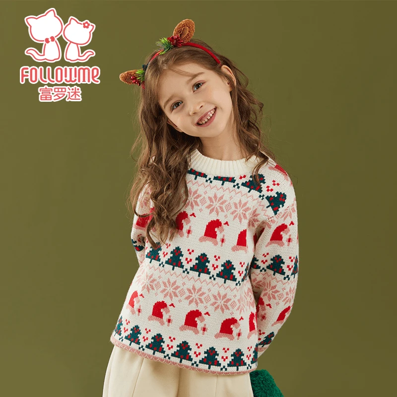 富罗迷女童毛衣儿童装冬季加厚保暖女孩洋气百搭内搭上衣F2D7904M
