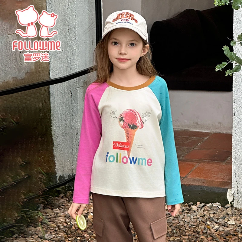 富罗迷女童秋装儿童t恤秋季小女孩亲肤透气洋气长袖T恤F4C6103Z