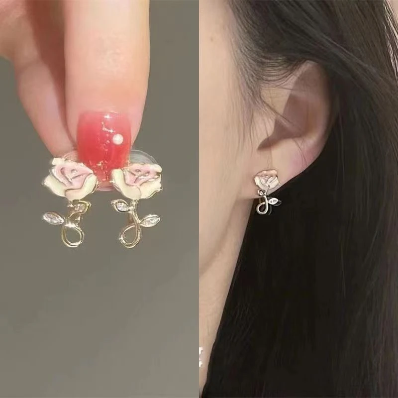 锌合金耳饰 复古玫瑰耳夹无耳洞耳钉气质小众设计高级蚊香盘耳饰