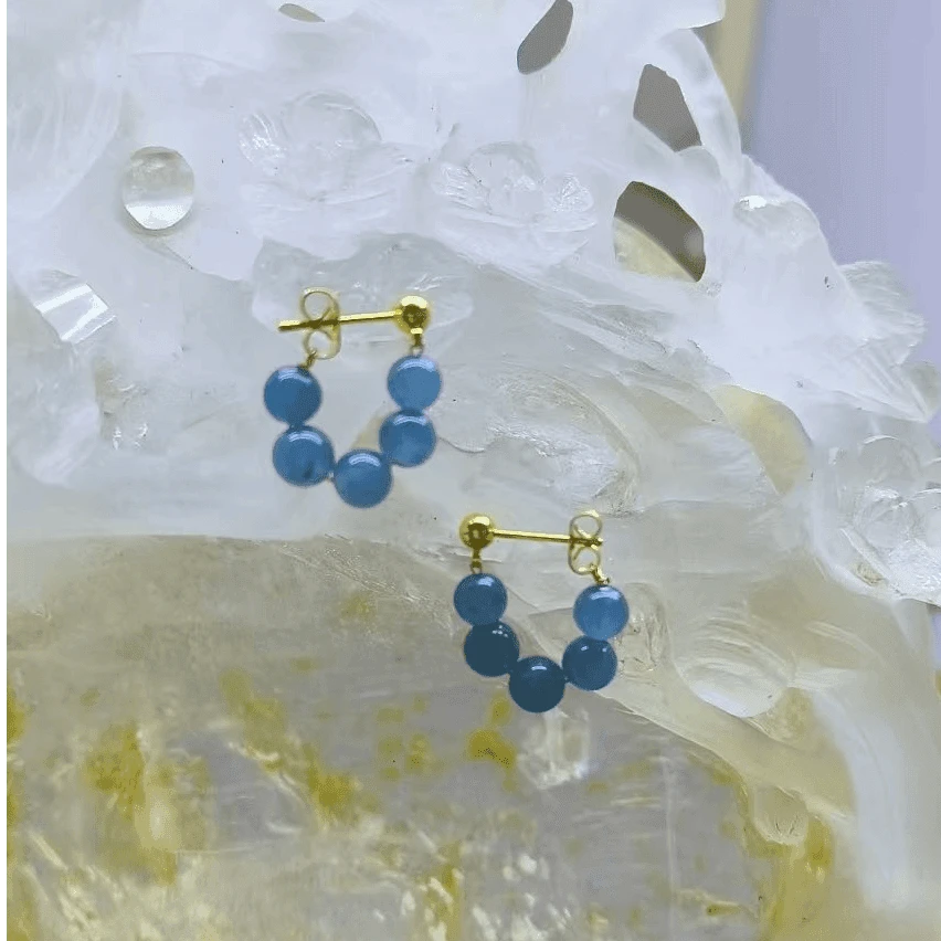 时尚百搭翡翠珠珠设计款耳针E353