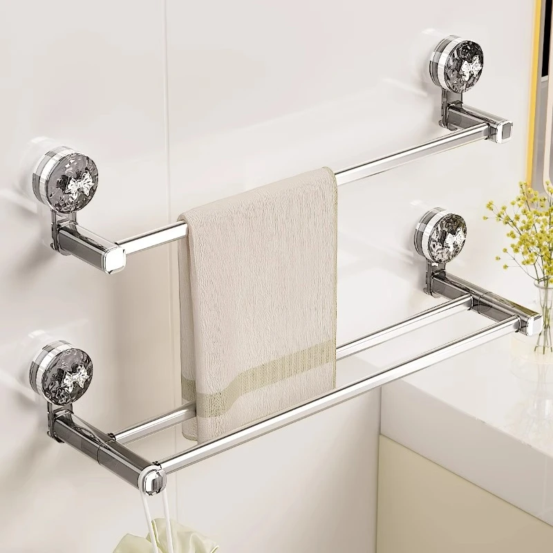 吸盘式毛巾架免打孔卫生间加厚壁挂式毛巾挂架浴巾挂杆浴室置物架
