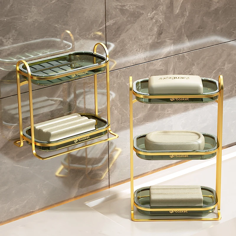 肥皂盒壁挂式轻奢风家用肥皂架卫生间香皂置物架免打孔双层香皂盒