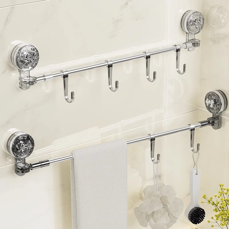 吸盘伸缩毛巾架洗澡间免打孔转角毛巾置物架浴室壁挂浴巾挂钩挂杆