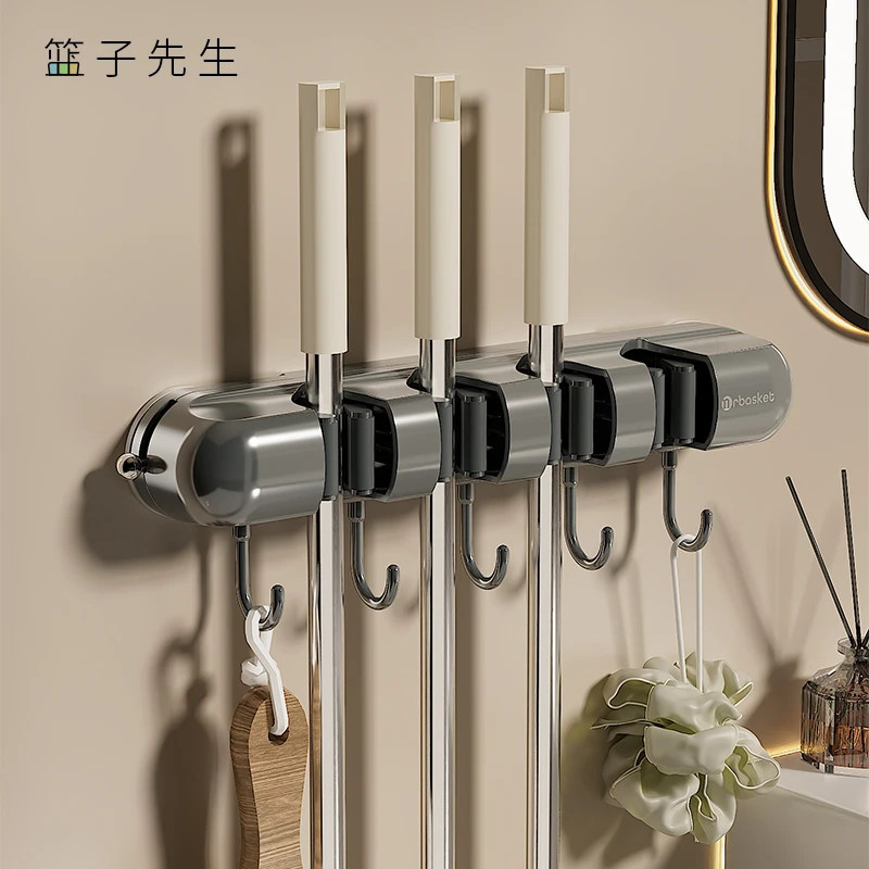 吸盘拖把壁挂夹免打孔强承重浴室卫生间门后多功能扫把收纳置物架