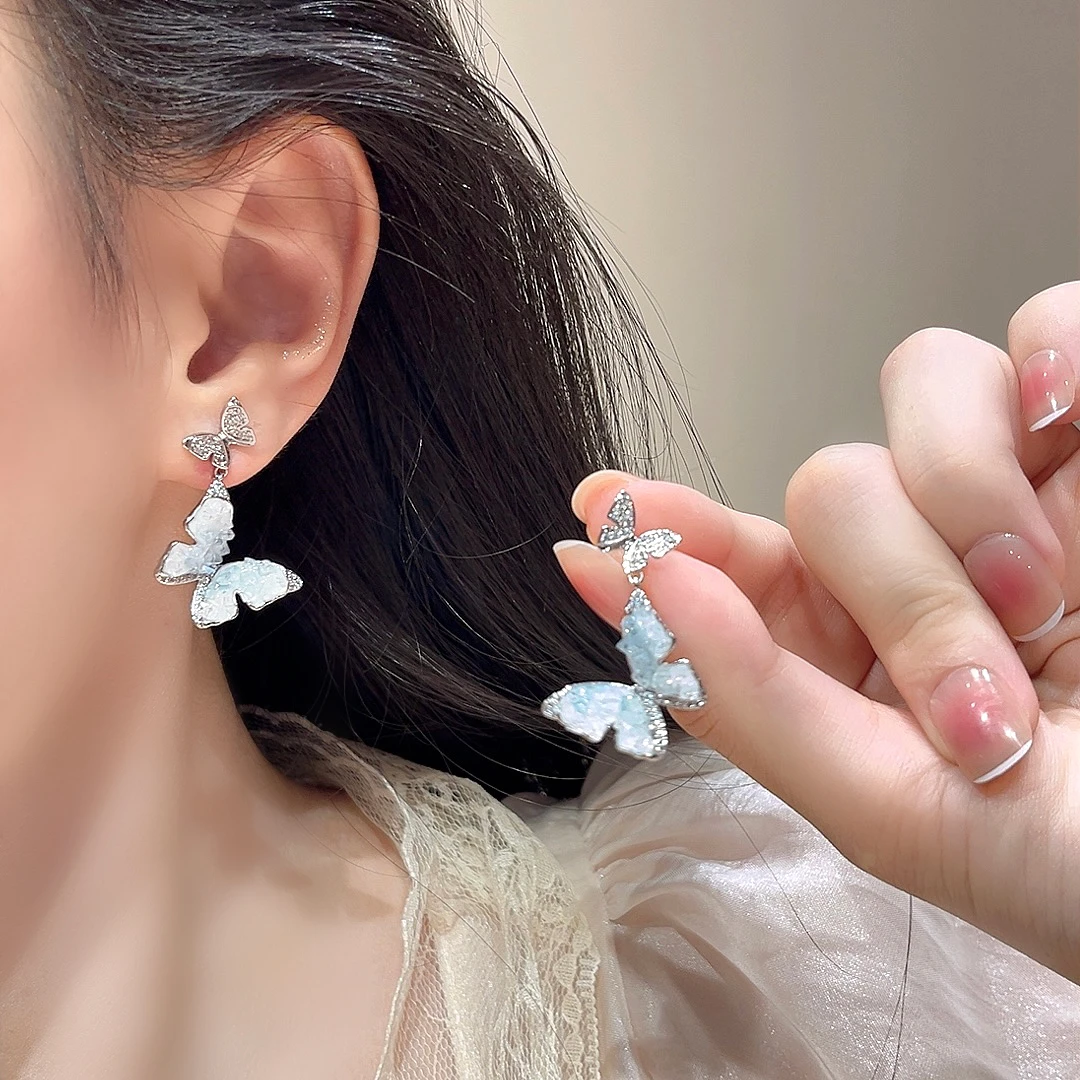 高级感冰透蝴蝶耳环时尚百搭小众超仙法式甜美-866