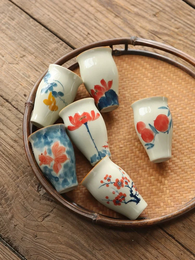 【秋兮】草木灰纯手绘功夫茶杯闻香杯聚香杯陶瓷中式复古单个品茗