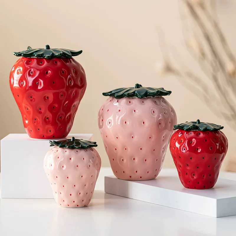 【秋兮】创意草莓茶叶罐仿真水果中式陶瓷储存罐密封防潮茶仓个性