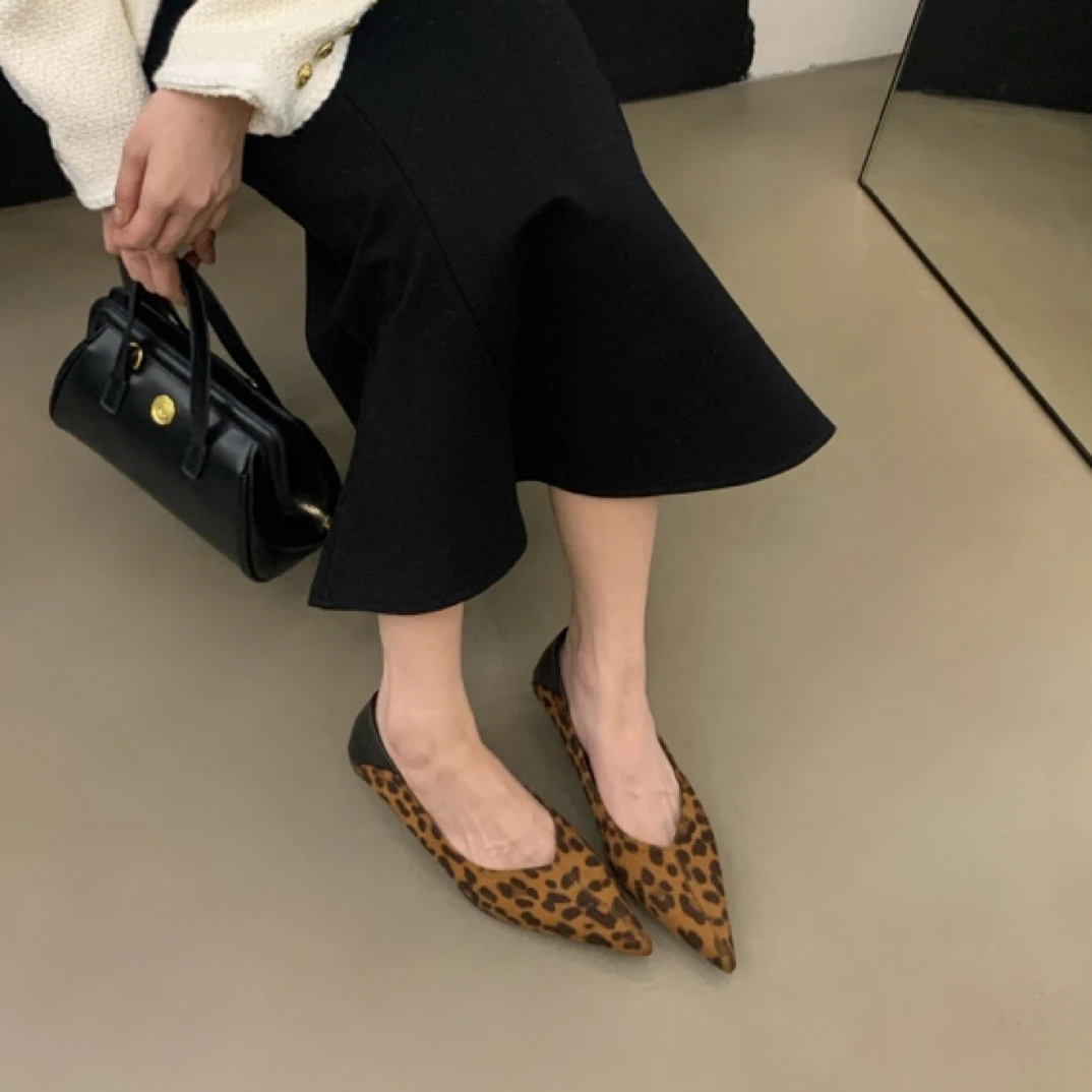 C8-8 秋季新款复古尖头鞋显瘦气质时尚一脚蹬单鞋法师豹纹高跟鞋