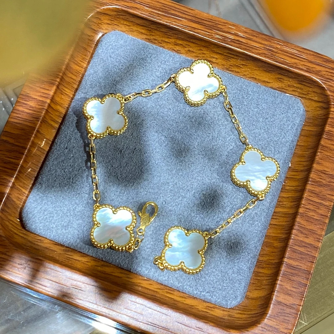 18k金手链白贝母重版15mmK黄精美优雅高档