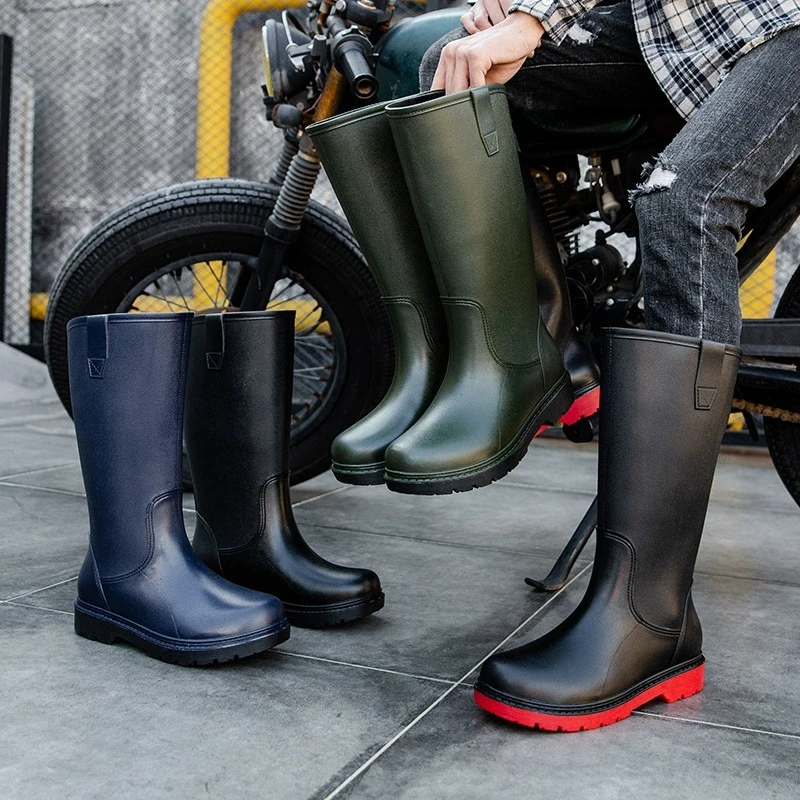 雨鞋男中高筒时尚户外时尚跨境保暖简约水靴外穿工作鞋套筒男雨靴