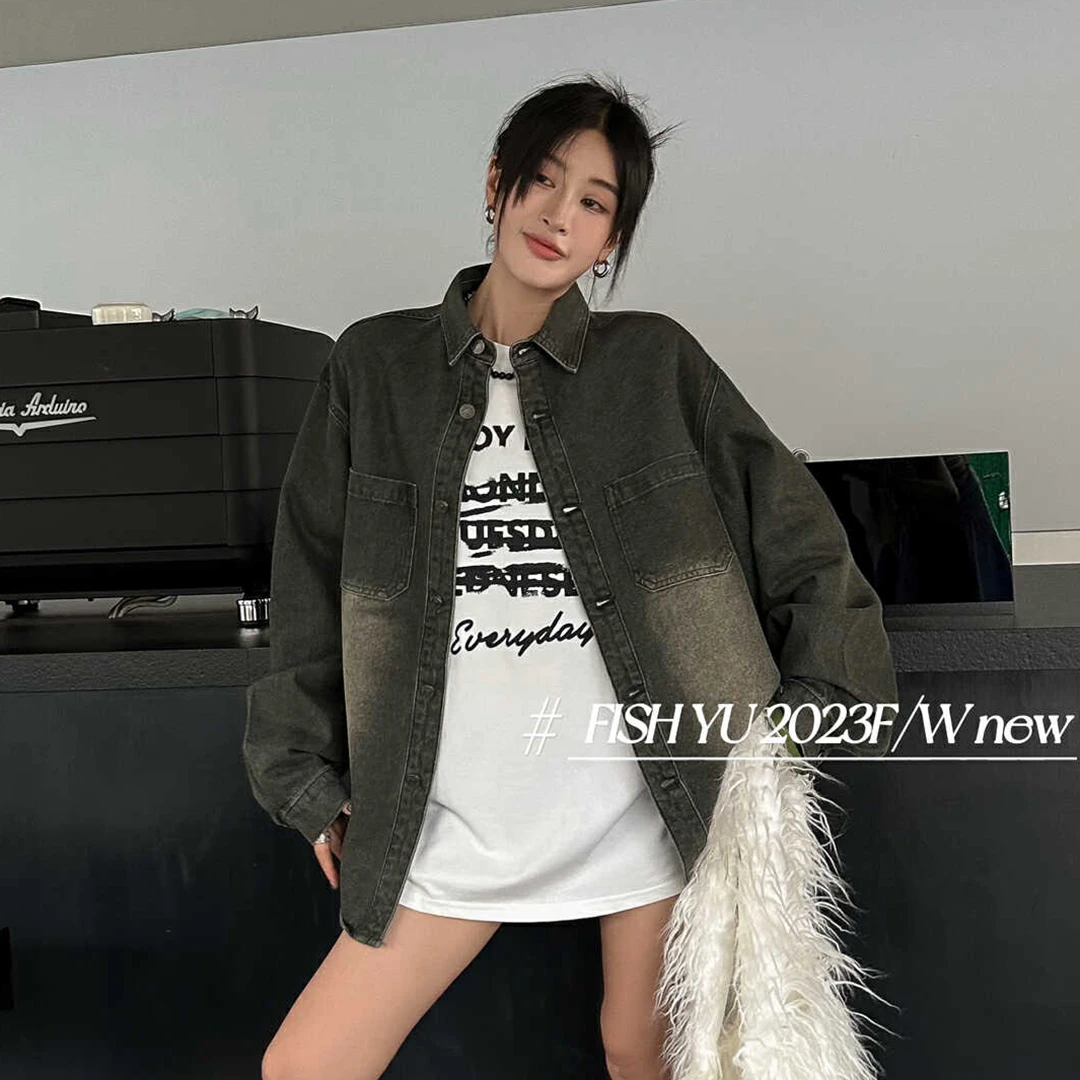 清货 YU 23675 潮牌牛仔衬衫外套