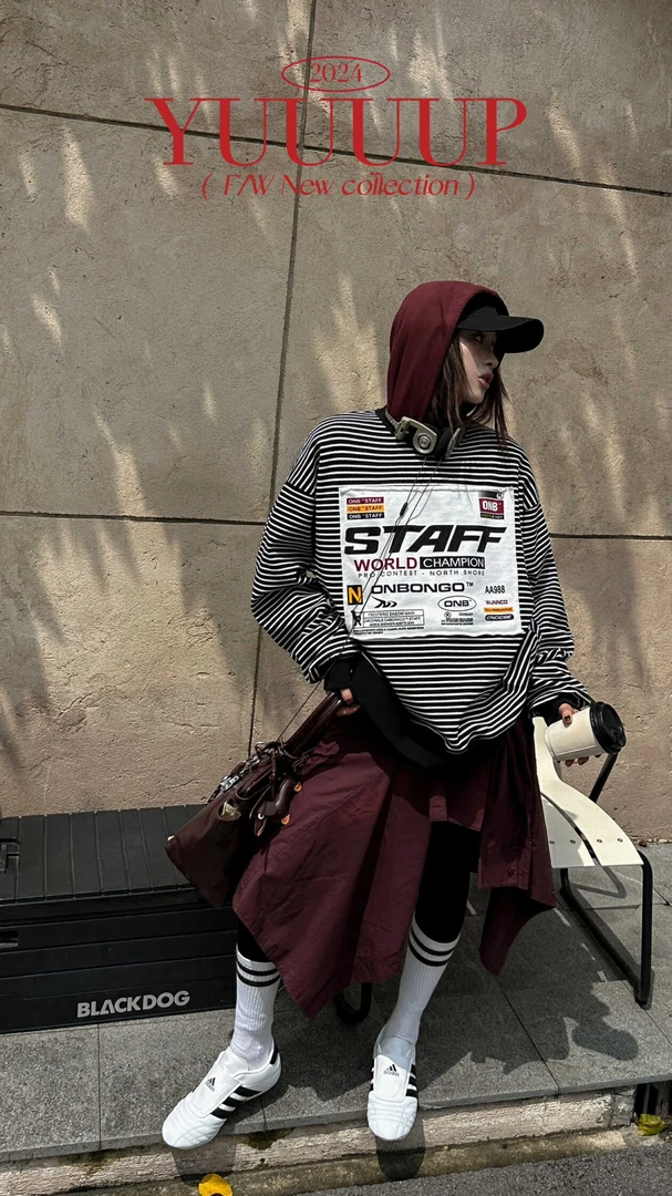 福利 YU 62A738 美式潮牌圆领条纹卫衣