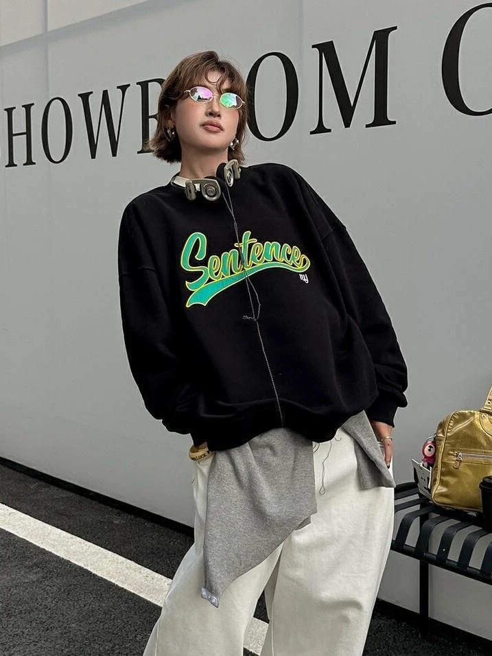 福利 YU 2a839 加绒加厚贴布刺绣宽松潮牌卫衣