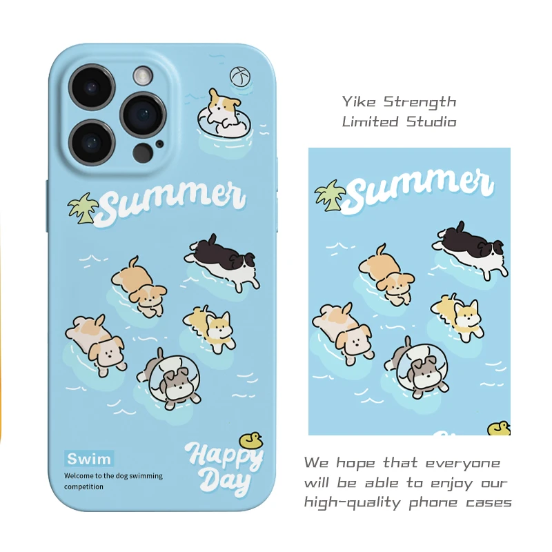 游泳小狗非林壳进口适用iphone苹果13pro1614/可爱手机壳VIVO华为