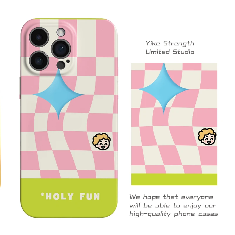 绿粉网格菲林壳进口适用iphone苹果13pro1614/可爱手机壳VIVO华为