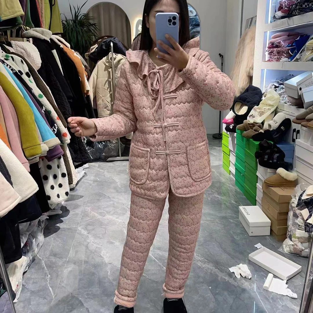 名媛家女三厚洋气款碎花套装家居服