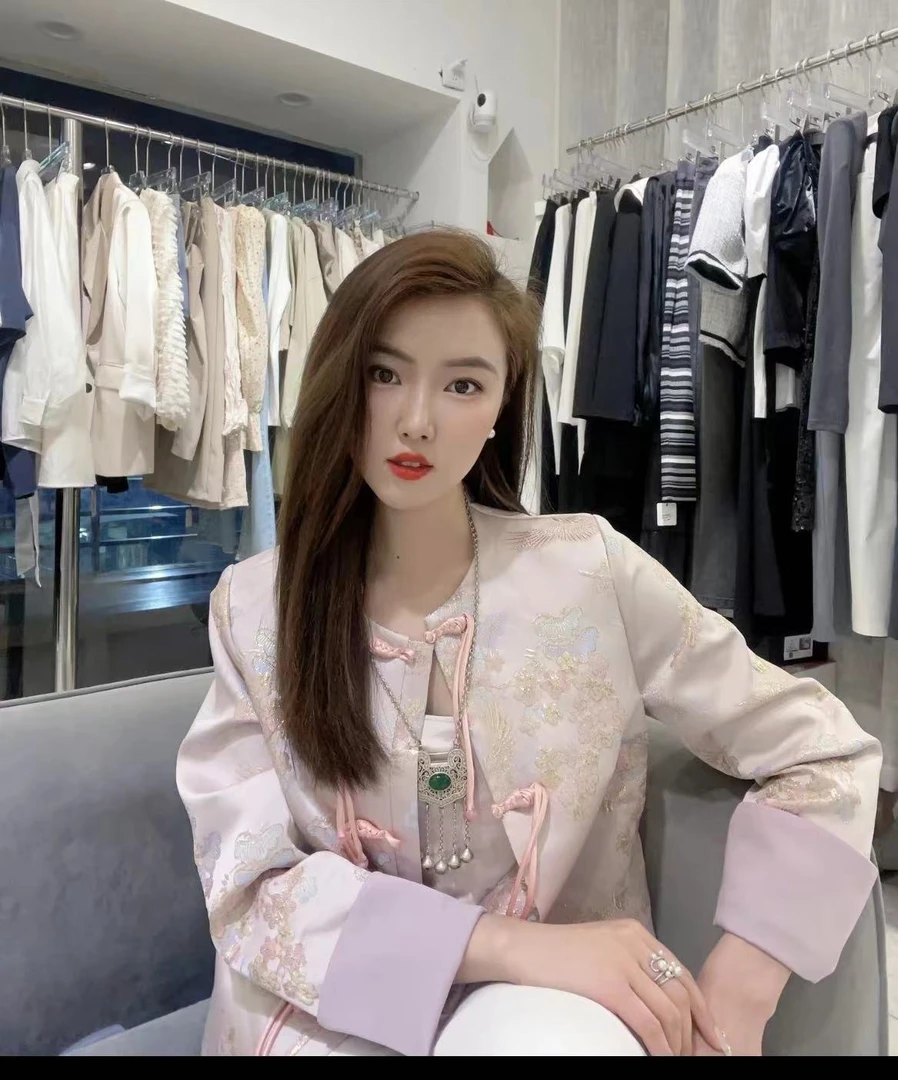 【梅花仙鹤】新中式复古国风刺绣外套圆领提花气质盘扣流苏显瘦上衣