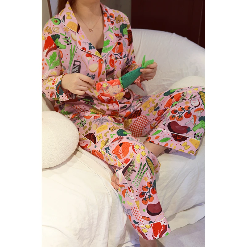 米诗缇【淡紫色龙虾美食汇长袖长裤】潮牌小众睡衣可外穿家居服套装