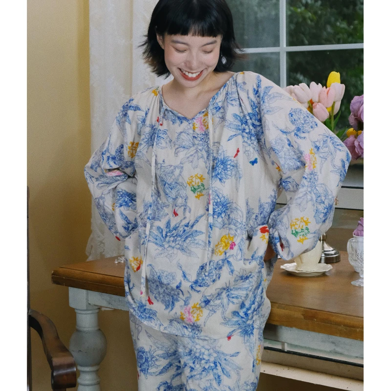 米诗缇【法式复古小碎花】艺术小众设计师轻薄舒适可外穿潮牌家居服