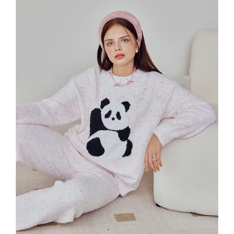 米诗缇【胖乎乎大熊猫粉色】小众时尚设计可外穿潮牌长袖长裤家居服