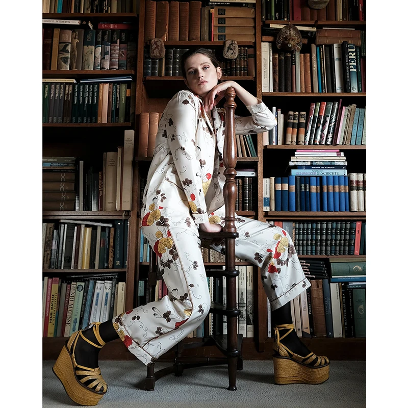 米诗缇【摇篮叶象牙色】艺术小众时尚设计可外穿潮牌长袖长裤家居服