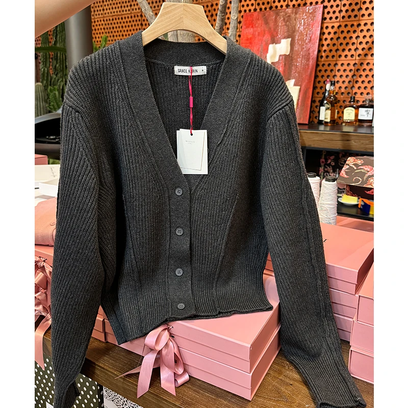 米诗缇【法国小众SauZan简约风深灰】艺术设计师可外穿时尚潮牌毛衣