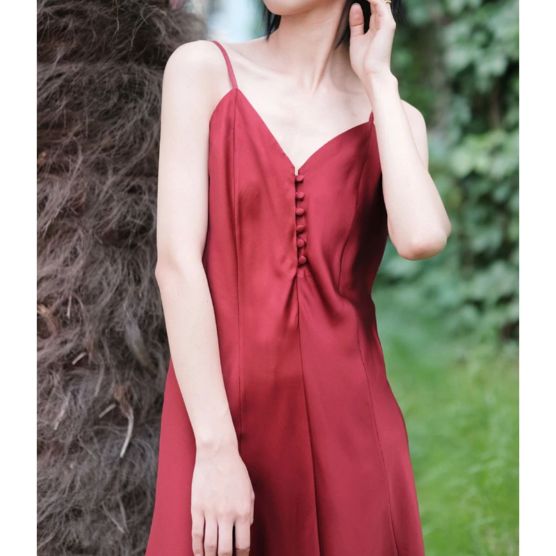米诗缇【复古红吊带裙】艺术小众设计师时尚轻薄舒适轻奢潮牌女睡裙