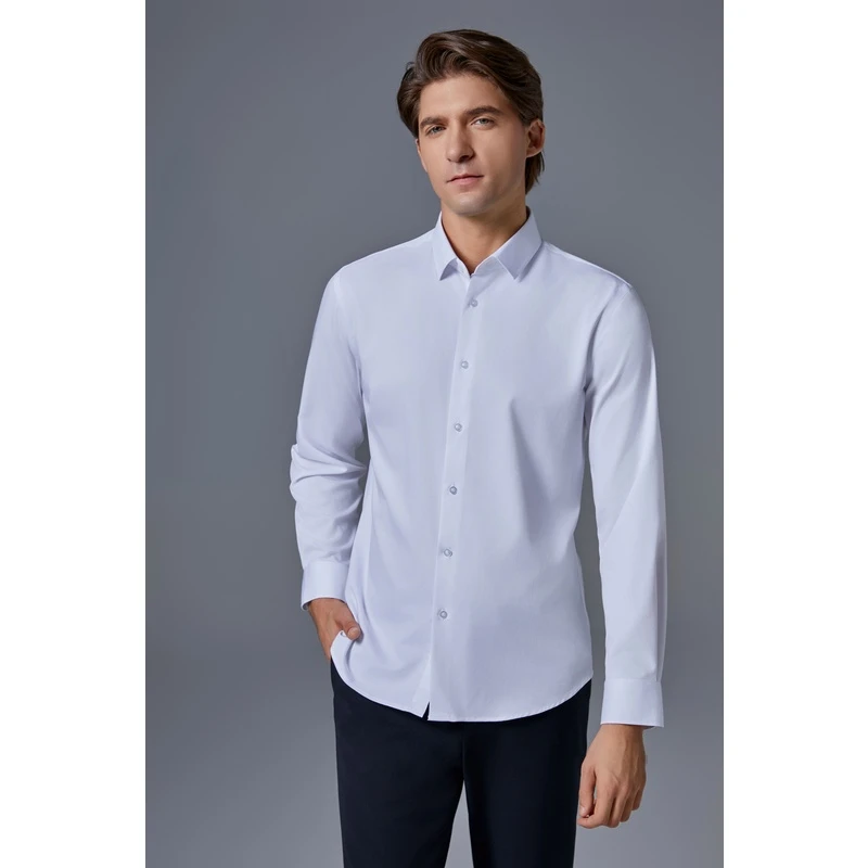 汇川新款方领男士商务休闲长袖衬衫[23CCY-ATS03204/1白]