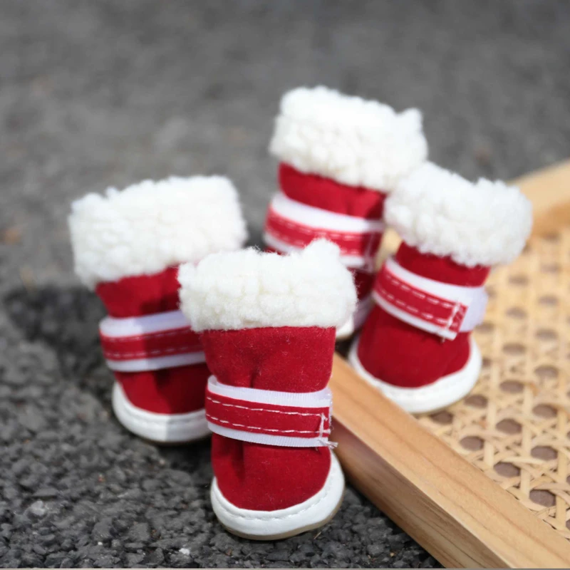 宠惑绒边雪地靴狗狗泰迪加绒保暖软底不掉防滑耐磨鞋子脚套小型犬