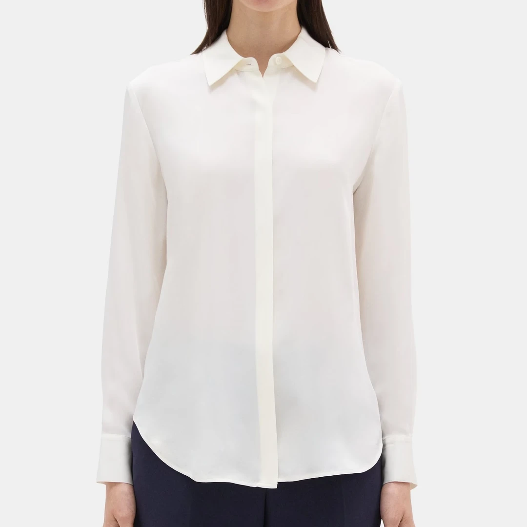 THEORY美国直邮 SUNAYA O真丝系扣侧开叉衬衫K092508R