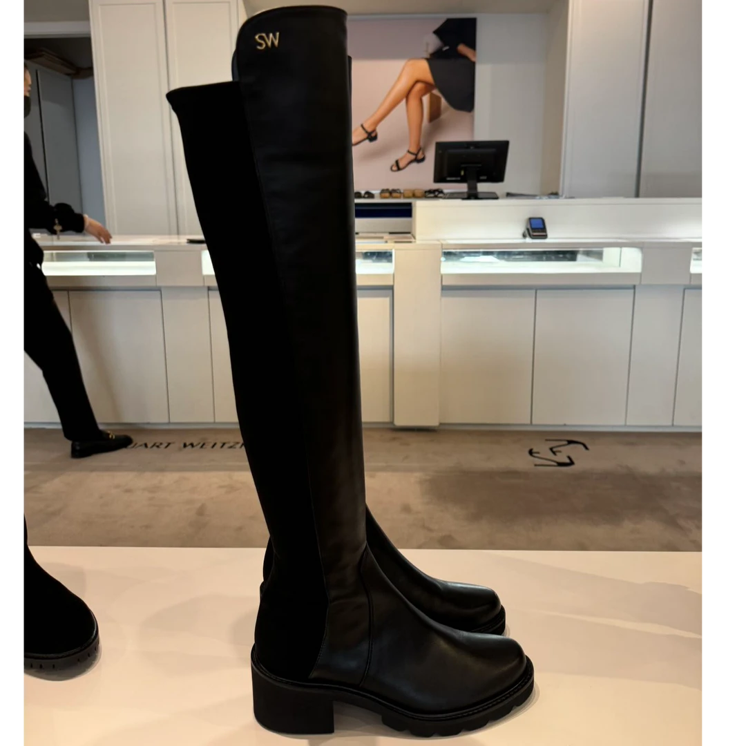 STUART WEITZMAN西班牙制牛皮拼弹力布高筒靴ALINA CITY BOOT
