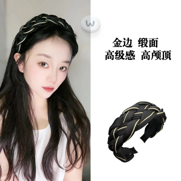 金边缎面高质感手工编织显颅顶高发箍