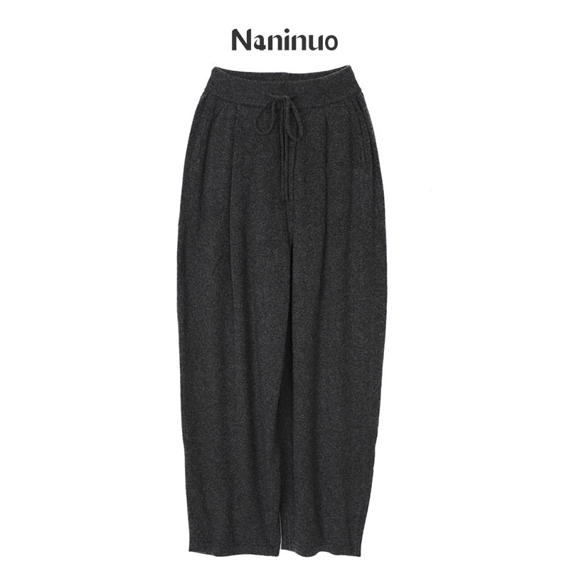 Naninuo/纳尼诺系带羊绒哈伦裤 休闲外穿针织长裤NQKZ220371