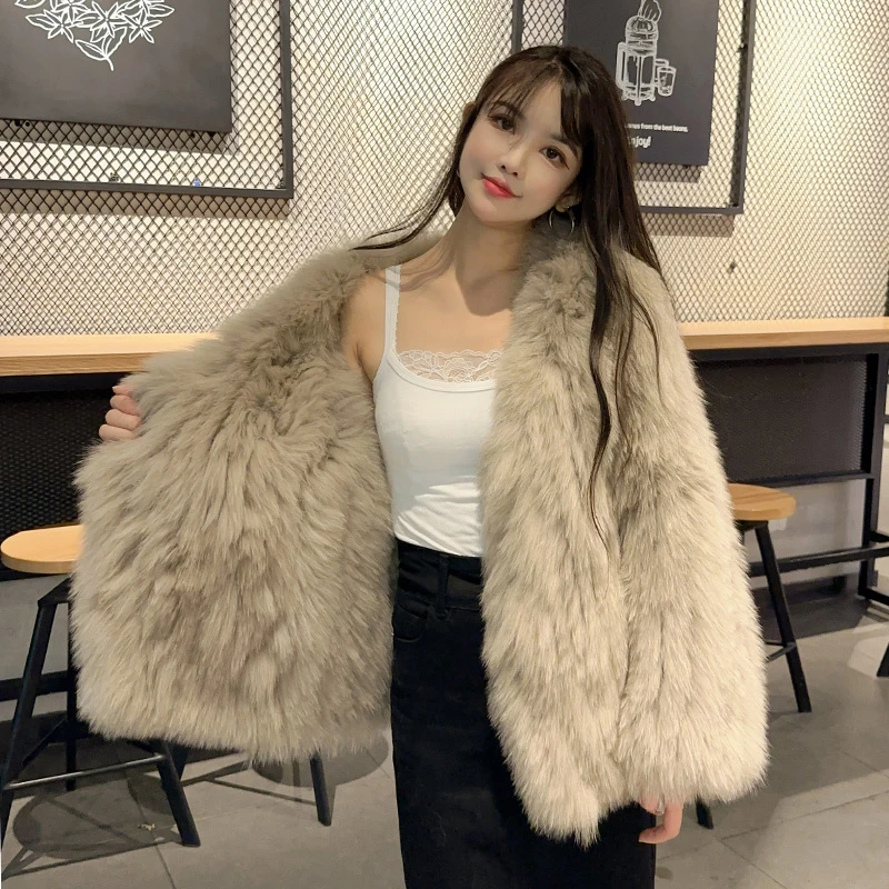 2024秋冬新款狐狸毛双面编织皮草外套女中长款加密加厚貉子毛车条
