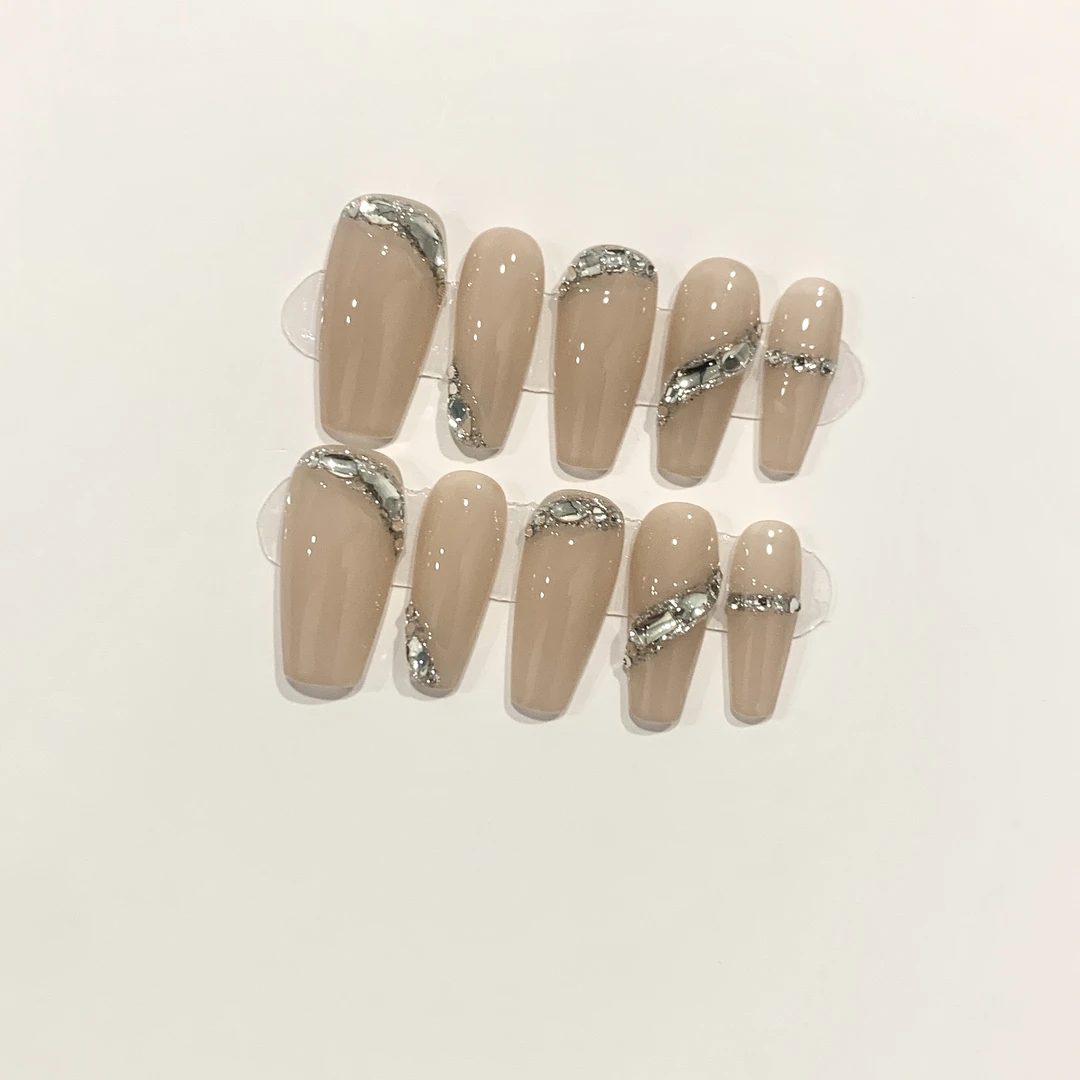 【白开水】纯手工穿戴甲裸色气质新娘简约纯欲镶钻夏日冰透显白重工