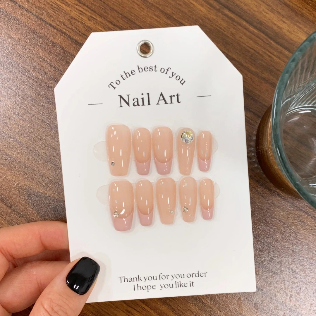 【蜜桃水心】纯手工穿戴甲法式渐变美甲爆闪气质显白贴片可拆卸10片