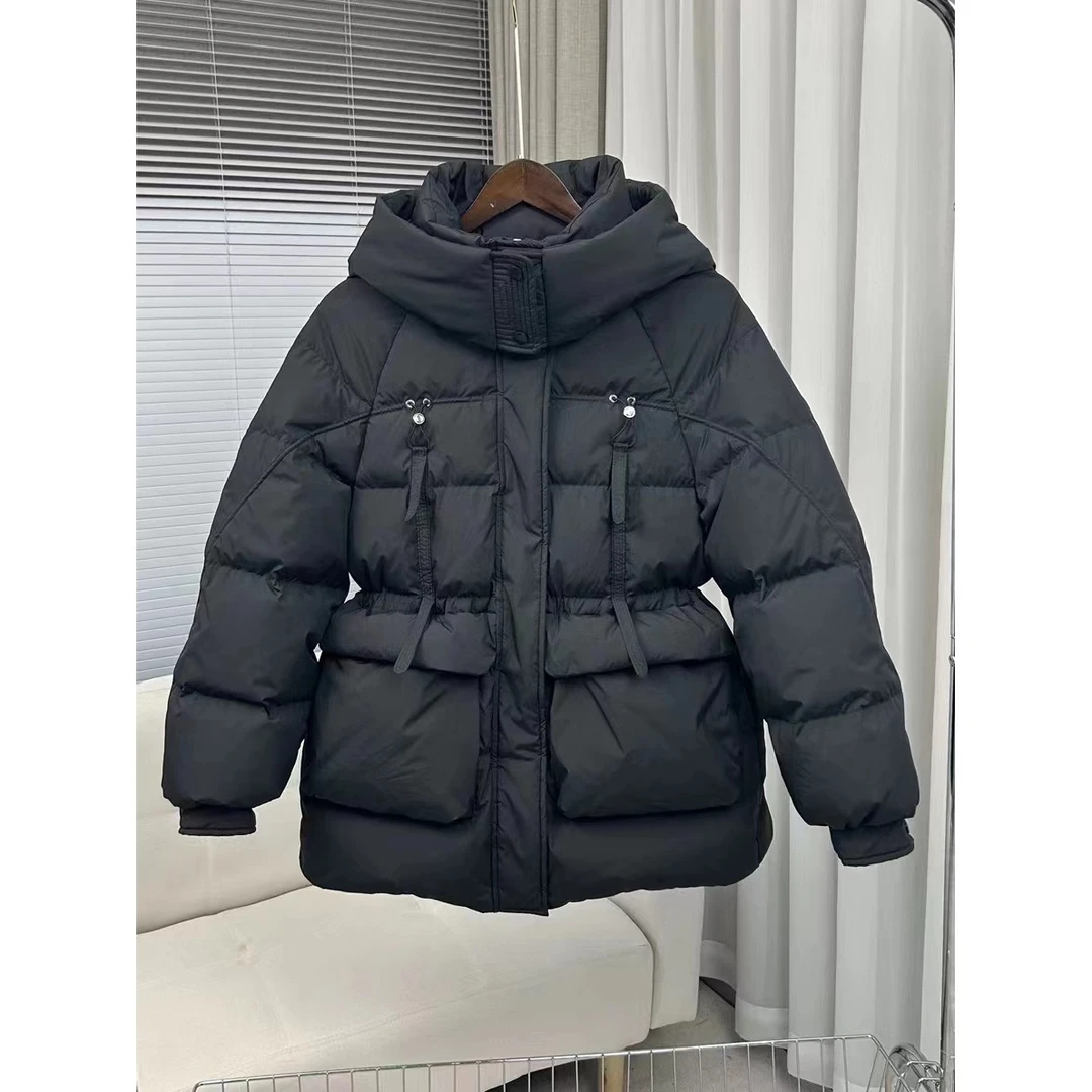 ljj冬季韩版收腰显瘦大口袋连帽保暖中长款羽绒服 ( 2392 )