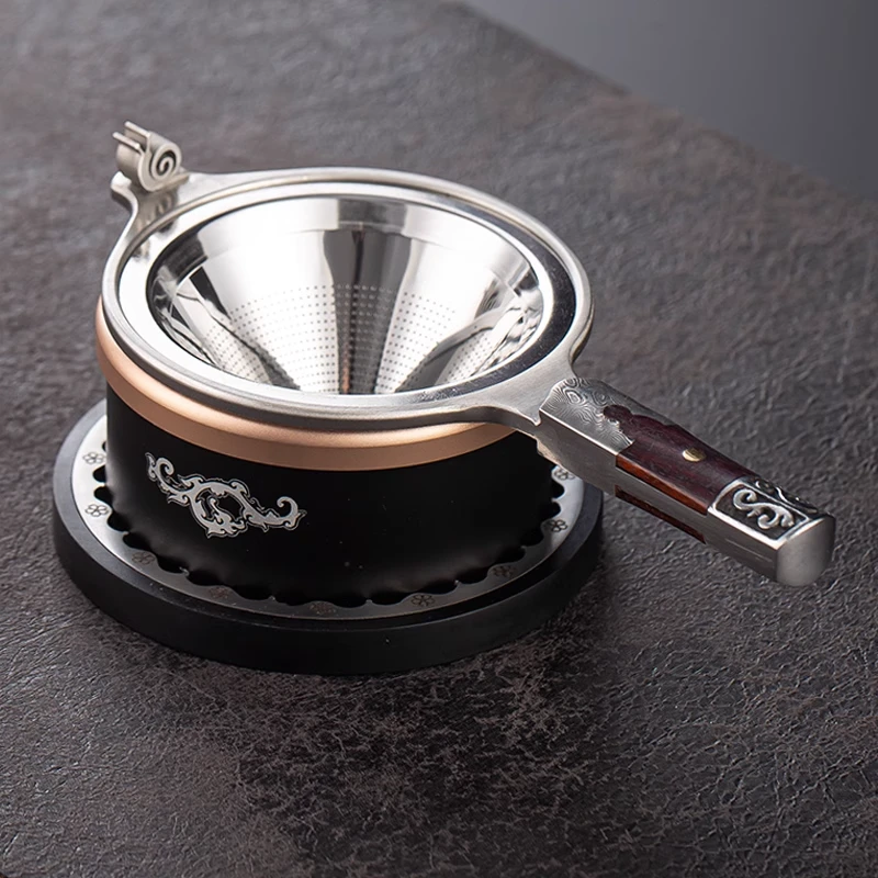 大马士革钢过滤网不锈钢茶漏高端创意功夫茶具配件茶水分离滤茶器