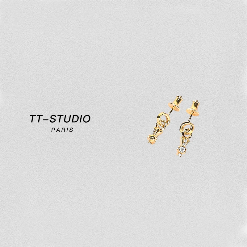 铜合金耳饰 TT-Studio 法式十字架镶钻轻奢高级百搭气质手工耳环