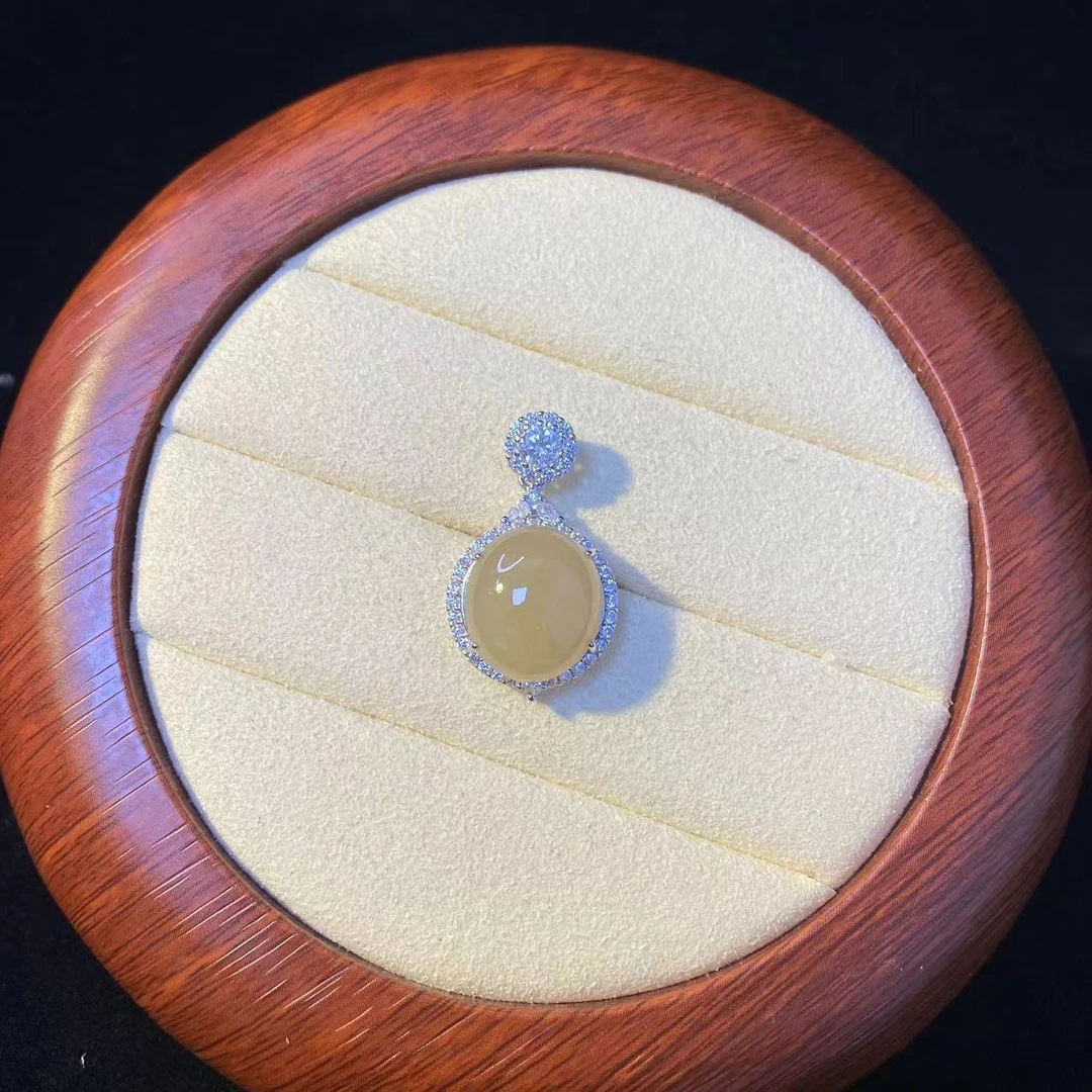 翡翠A货 S925银 黄翡蛋面吊坠 精致气质【HC-19A137】