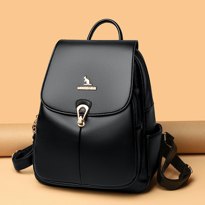 双肩包女新款潮流pu软皮大容量女包包时尚百搭学生包休闲旅行包袋