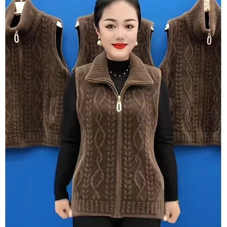 秋冬时尚新款纯色保暖百搭女士马夹加厚洋气宽松遮肉妈妈装