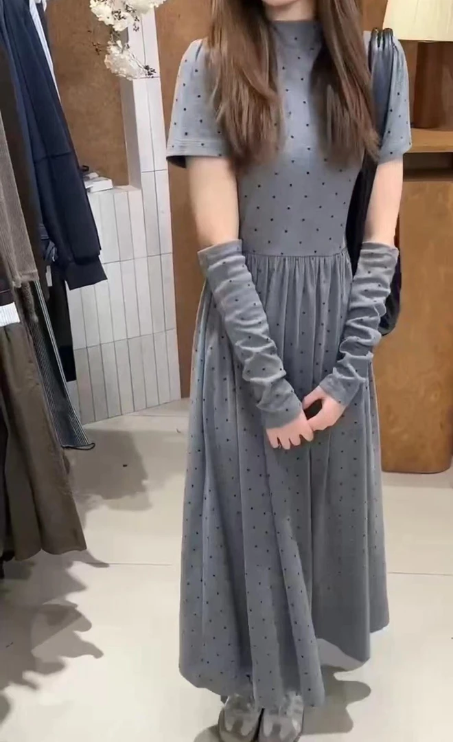 【裙长120】803波点套袖连衣裙  温柔收腰时尚气质