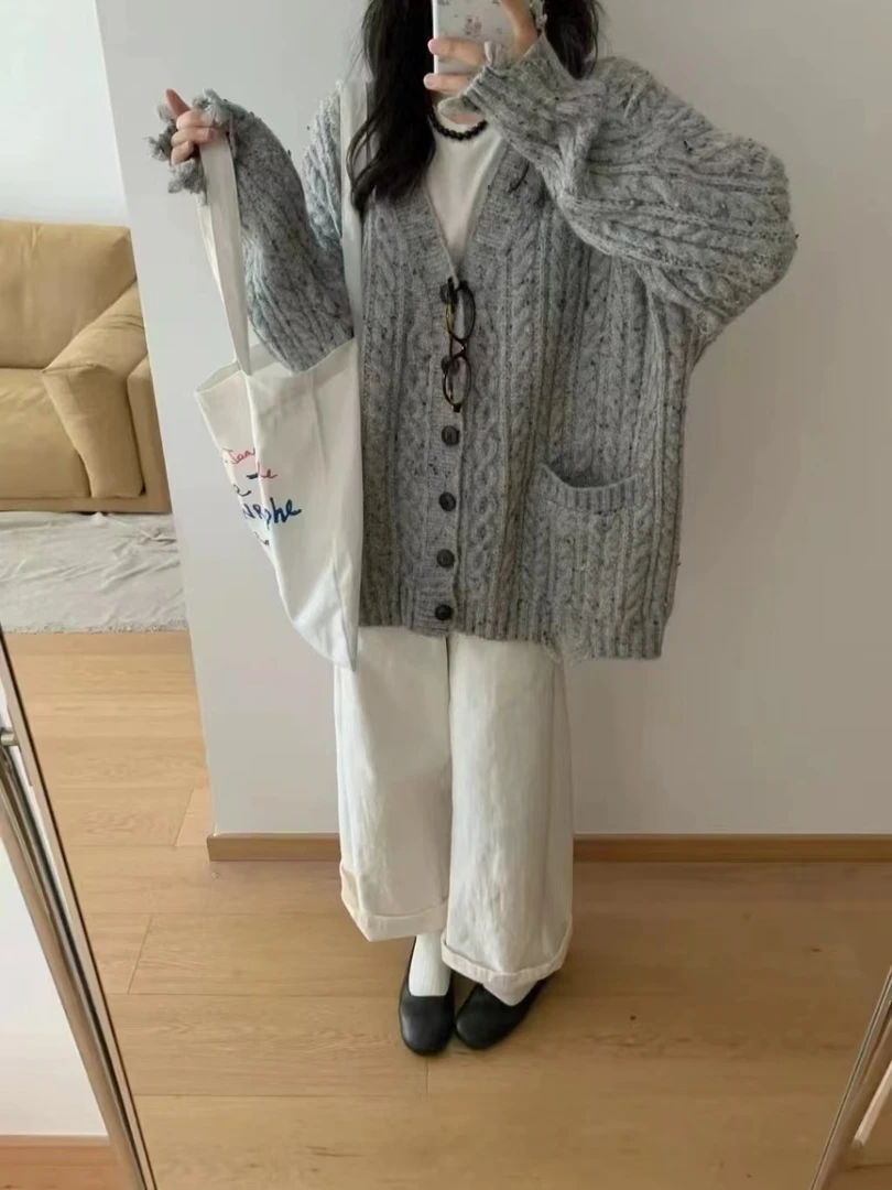 有  衣长62  24115【海盐牛奶】杂色毛衣外套